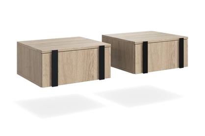 Sada 2 ks závesných nočných stolíkov Verica - dub biszkoptový / čierne úchyty Komplet Nočný Stolík závesná Verica 2 ks. - Dub biszkoptowy / čierny úchyty