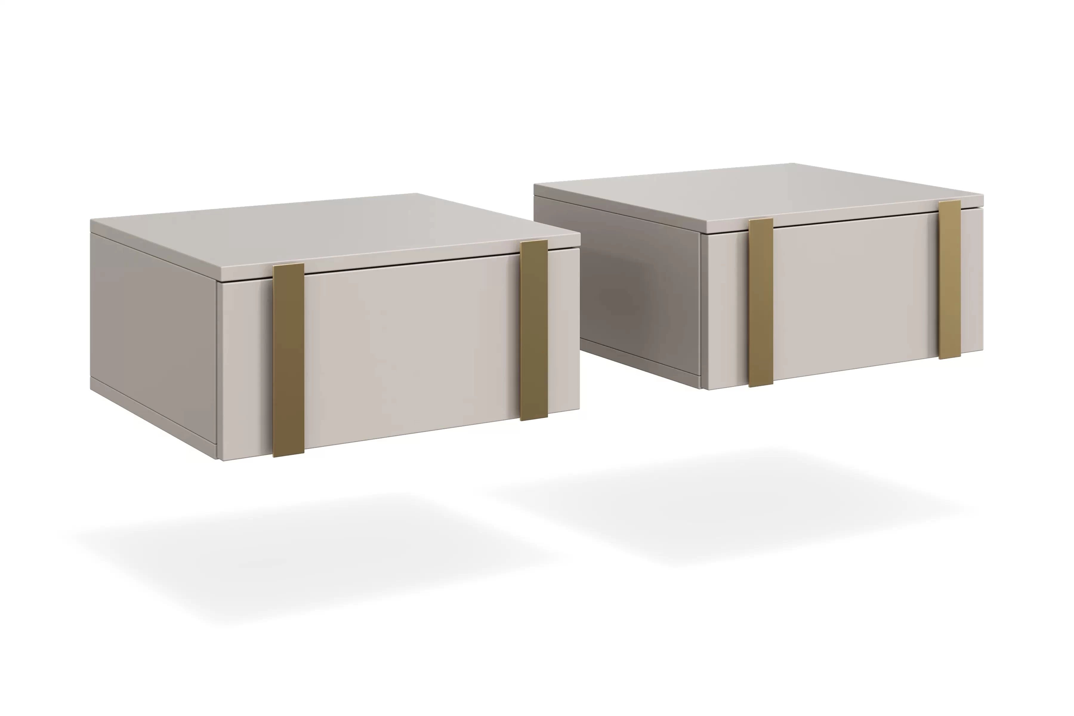 Sada 2 ks závesných nočných stolíkov Verica - kašmír / zlaté úchyty - Limitovaná ponuka Komplet Nočný Stolík závesná Verica 2 ks. - kašmír / zlote úchyty - Limitowana ponuka