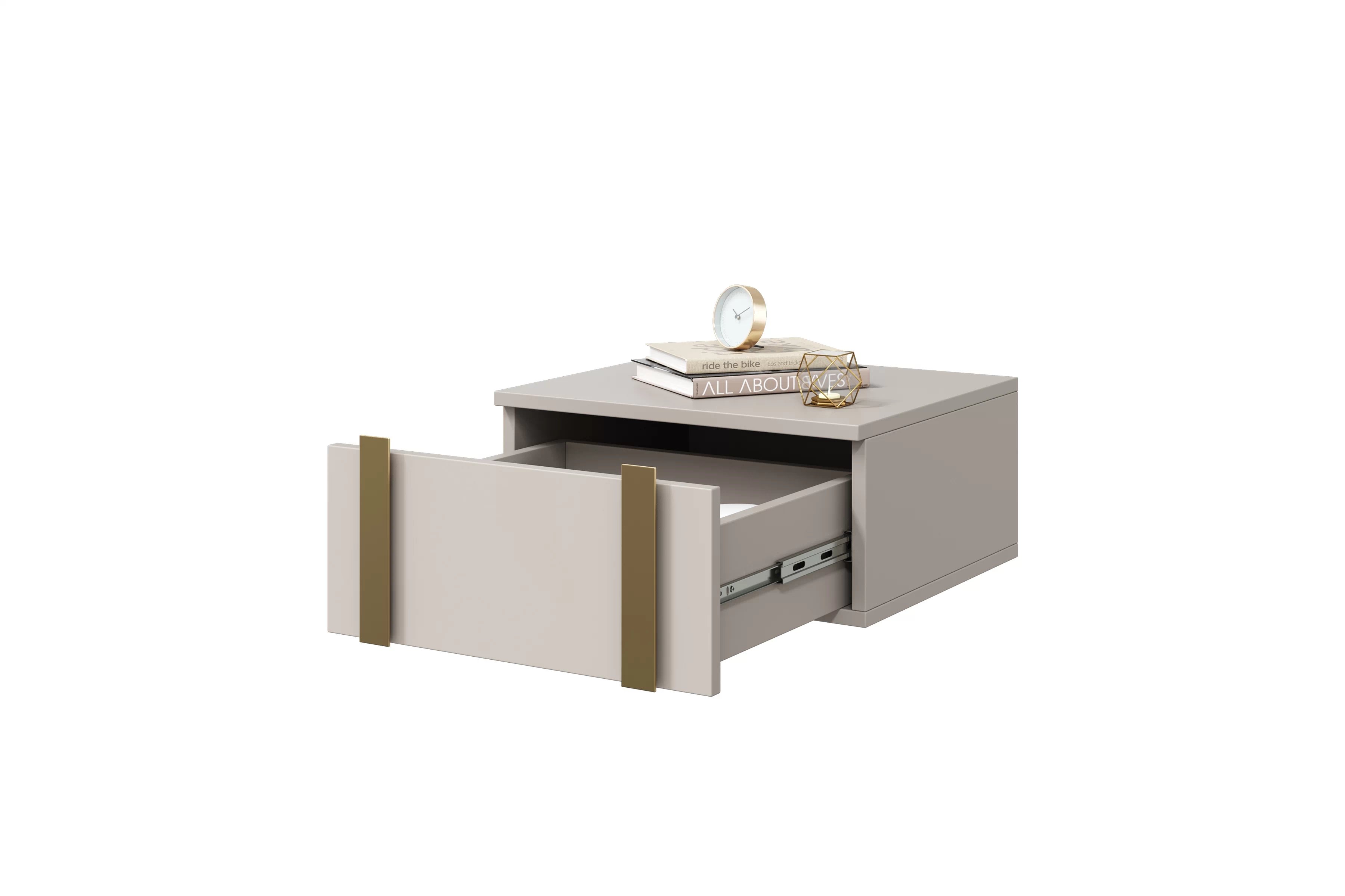 Sada závěsných nočních stolků Verica - 2 ks - kašmír / zlaté úchytky Komplet Noční stolek závěsná Verica 2 ks - kašmír / zlaté Úchytky